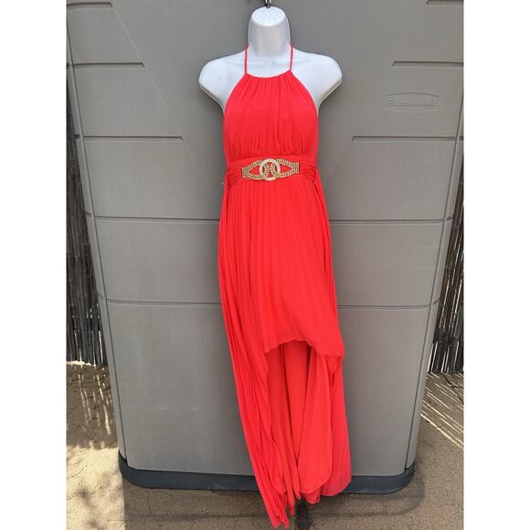 Caché Coral Chiffon Halter Formal Party Prom High Low Maxi Dress Gown Sz 0 Y2K - Picture 5 of 14